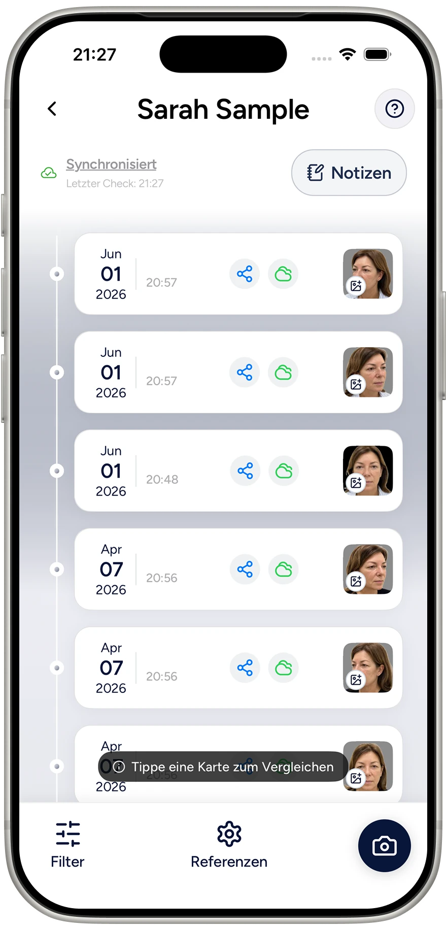 Die evooia-Mobile-App mit derselben Patientenliste, synchron mit dem Praxis-Dashboard