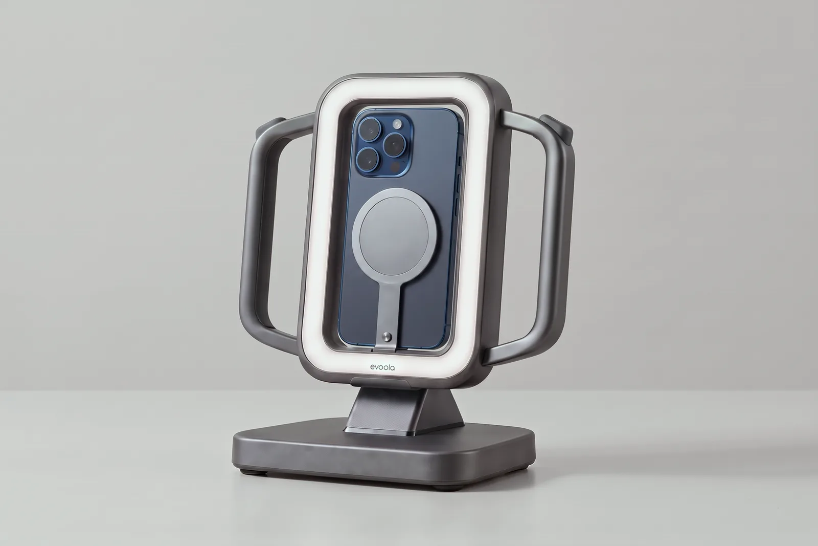 evooia Light concept on its stand with an iPhone mounted