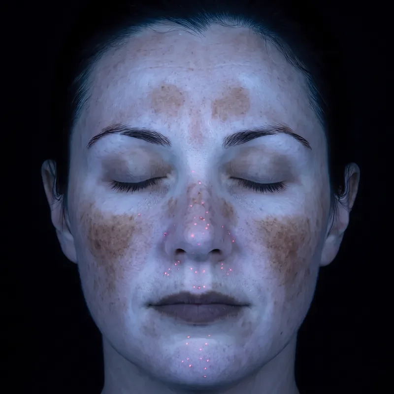 Illustrative image: the same face in standard and UV capture